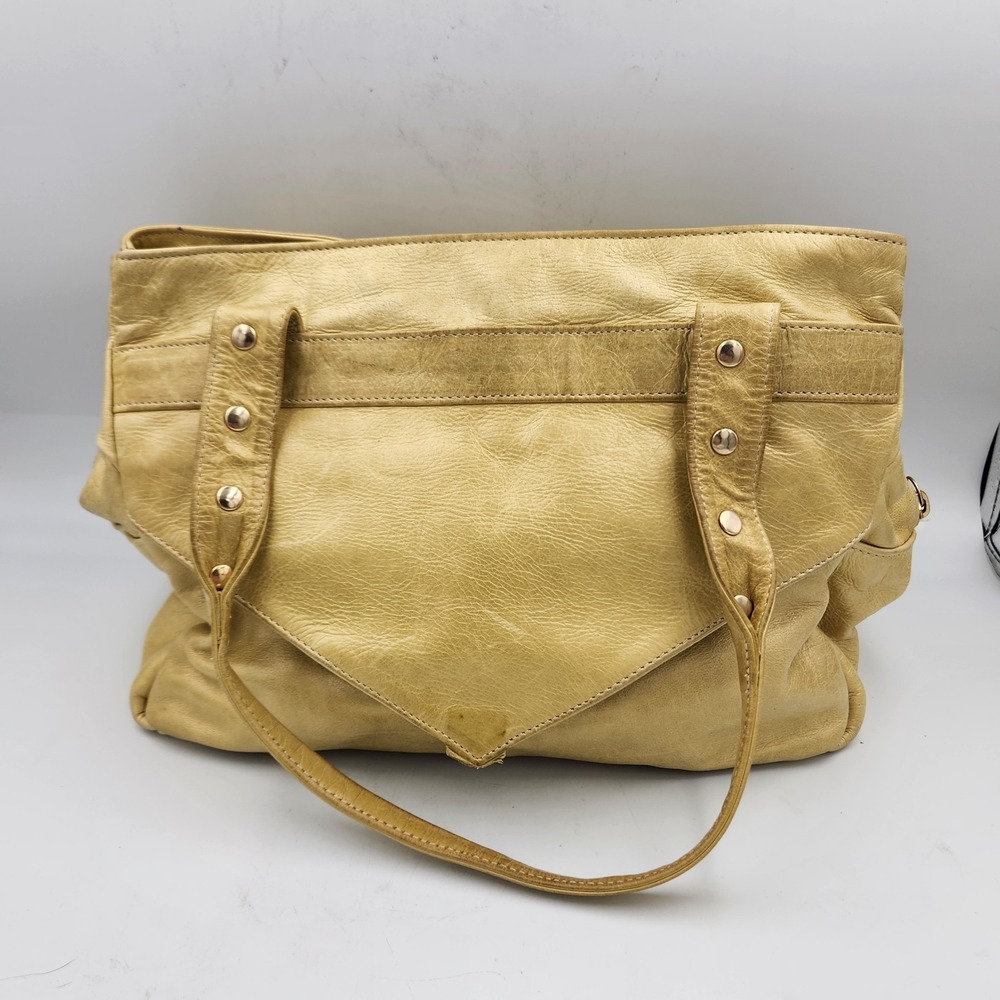 Botkier Convertible‎ Leather Tote Handbag Champagne Gold Double Zip Studded - Picture 6 of 16